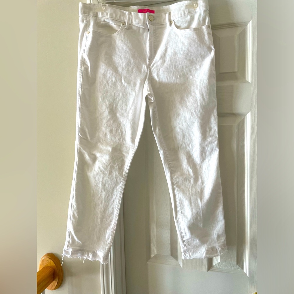 Lily Pulitzer Wo South Ocean White, Skinny, Ruffle Jeans
